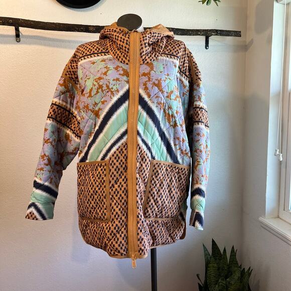 Free People Pria Packable Printed Hooded Zip Up Puffer Jacket Size XL - Picture 14 of 15